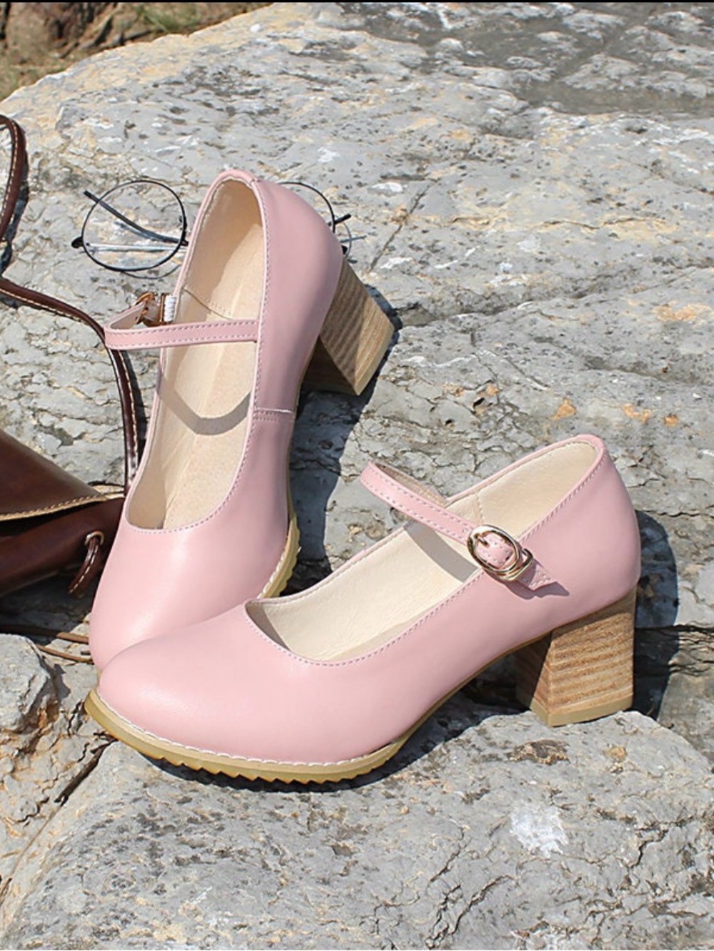 Handmade Genuine Leather Women's Mary Janes Shoes,5cm Mid-heel Shoes,Casual